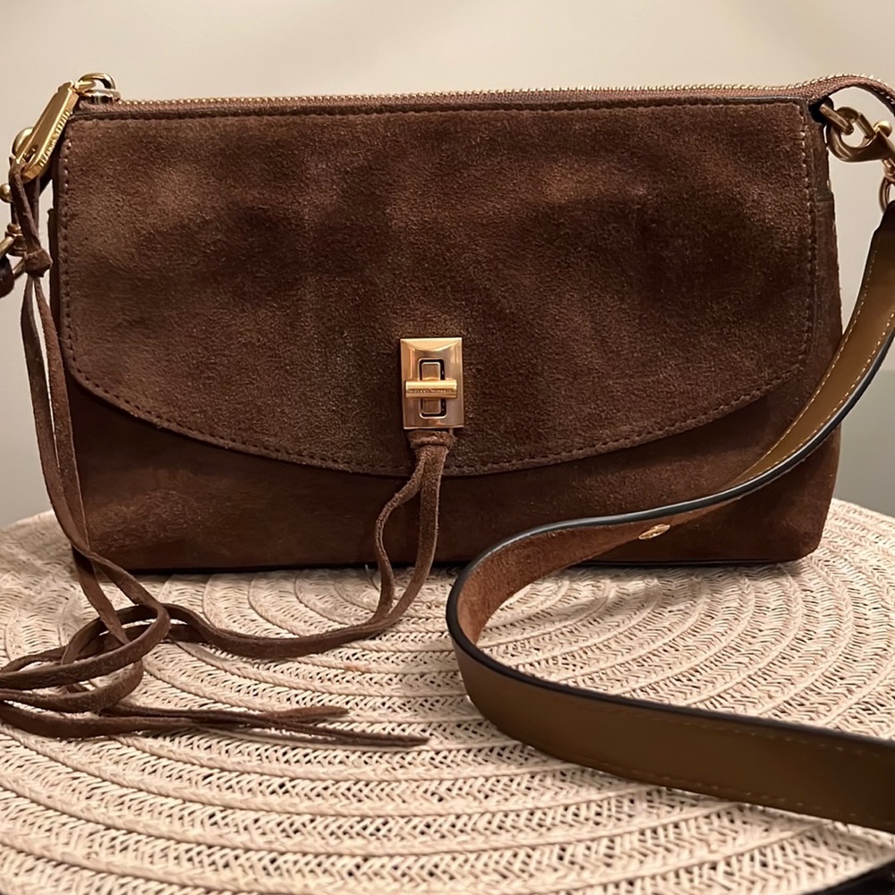 Rebecca Minkoff Darren Top Zip Crossbody Bag. Brown Suede. Excellent condition.
